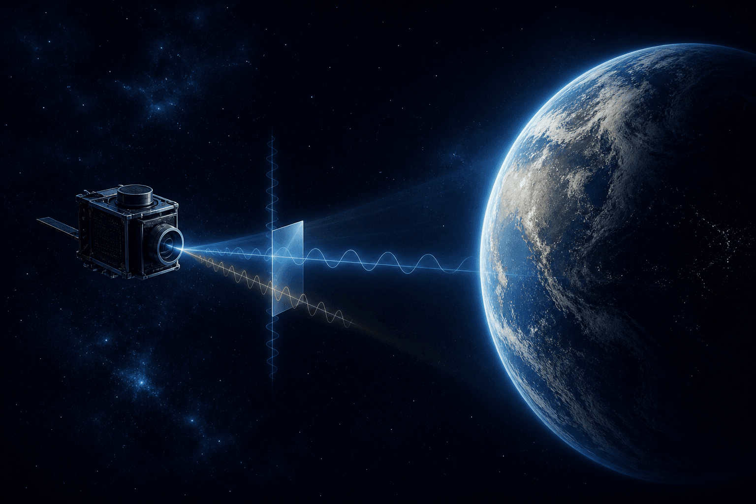 Conceptual illustration of an orbital spectro-polarimeter measuring light from the disc of Earth