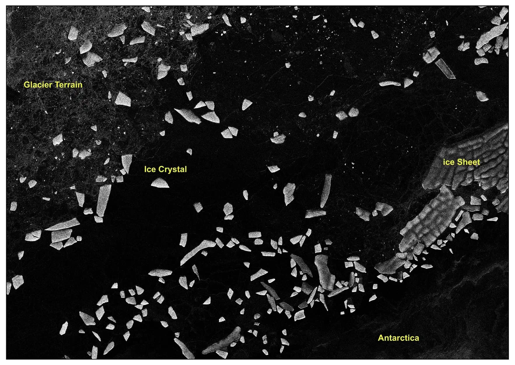 NISAR S-band radar view of the East Antarctic coast, showing glacier terrain, sea ice and dark ocean
