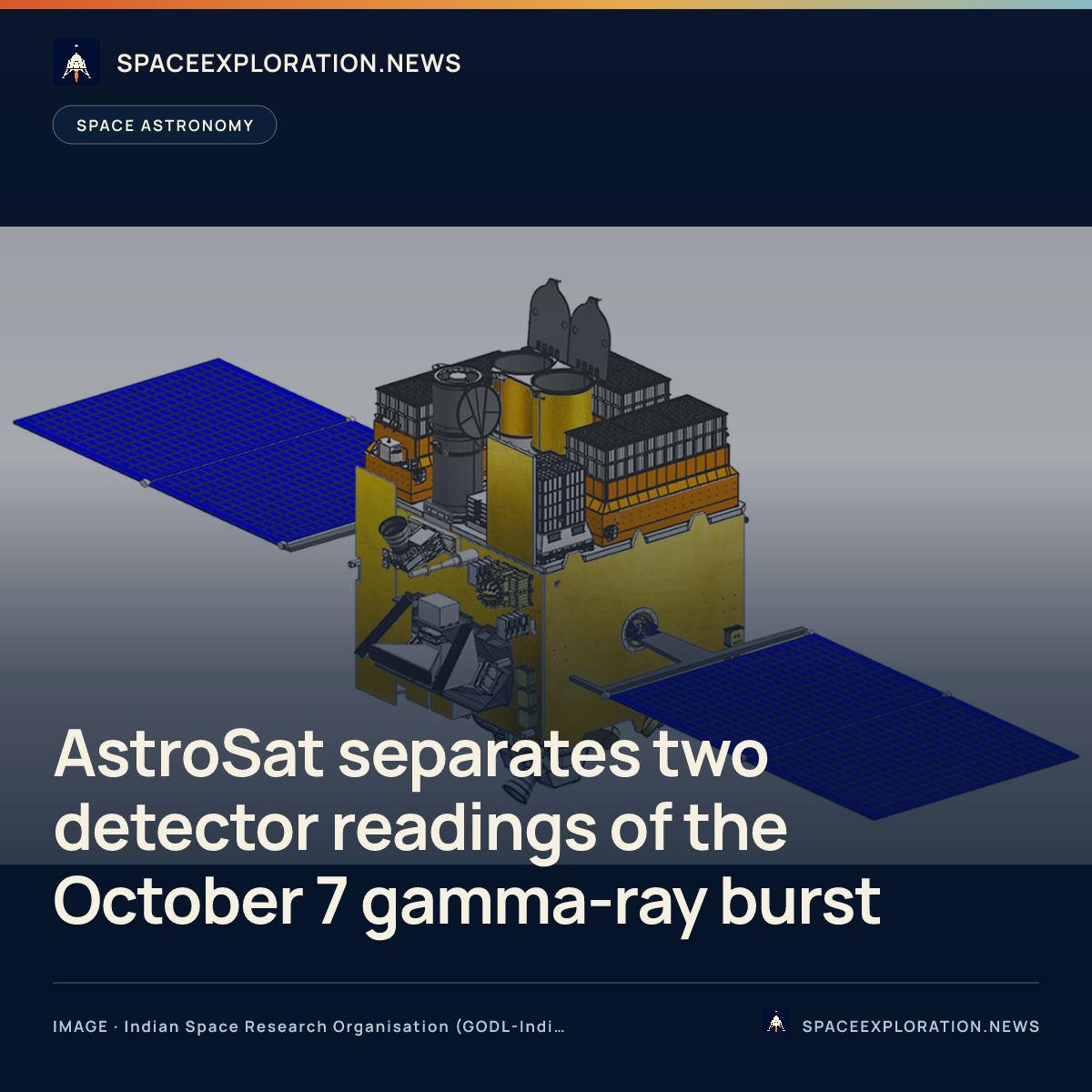 Branded story card: AstroSat separates two detector readings of the October 7 gamma-ray burst