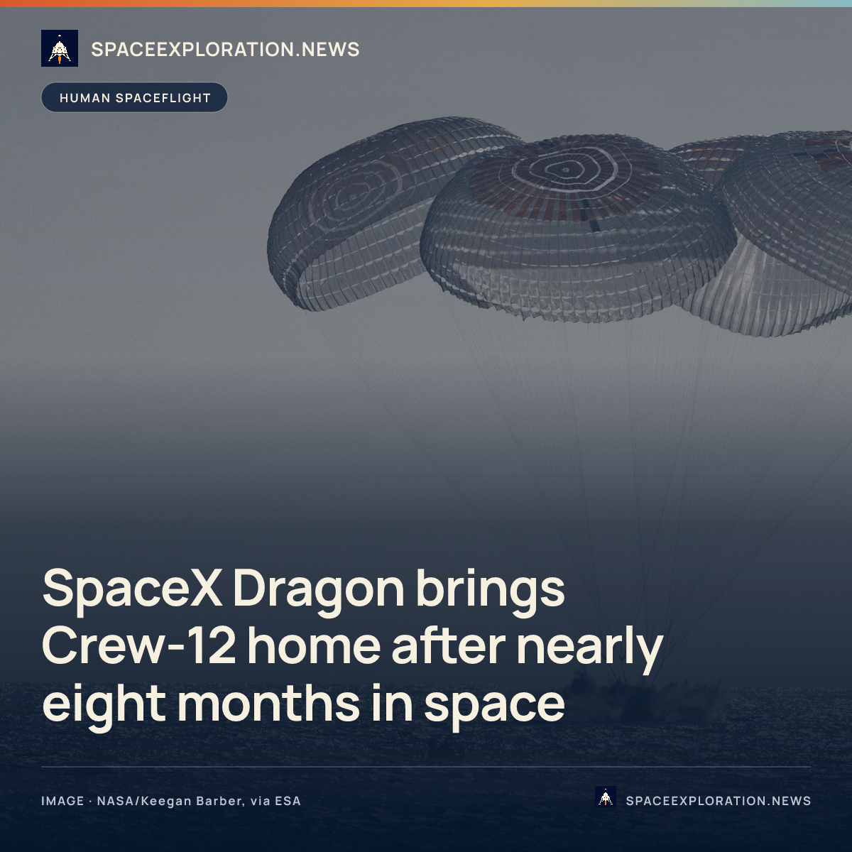 Branded story card: SpaceX Dragon brings Crew-12 home after nearly eight months in space