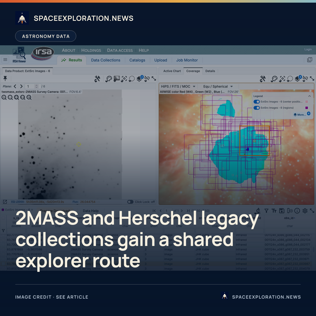 Branded story card: 2MASS and Herschel legacy collections gain a shared explorer route