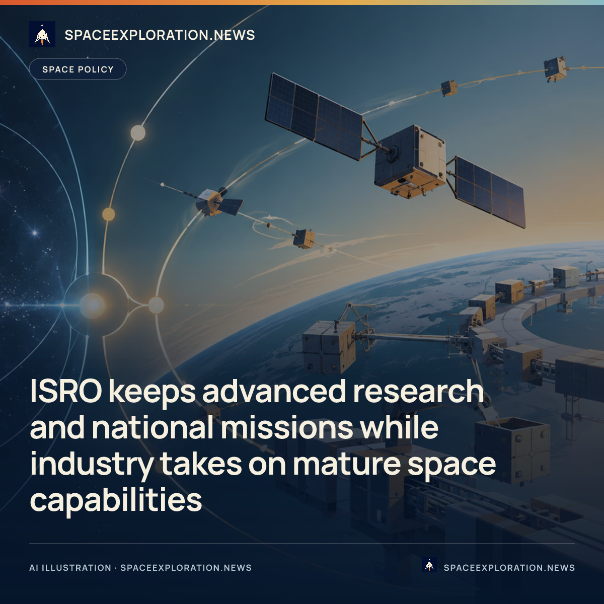 Branded story card: ISRO keeps advanced research and national missions while industry takes on mature space capabilities