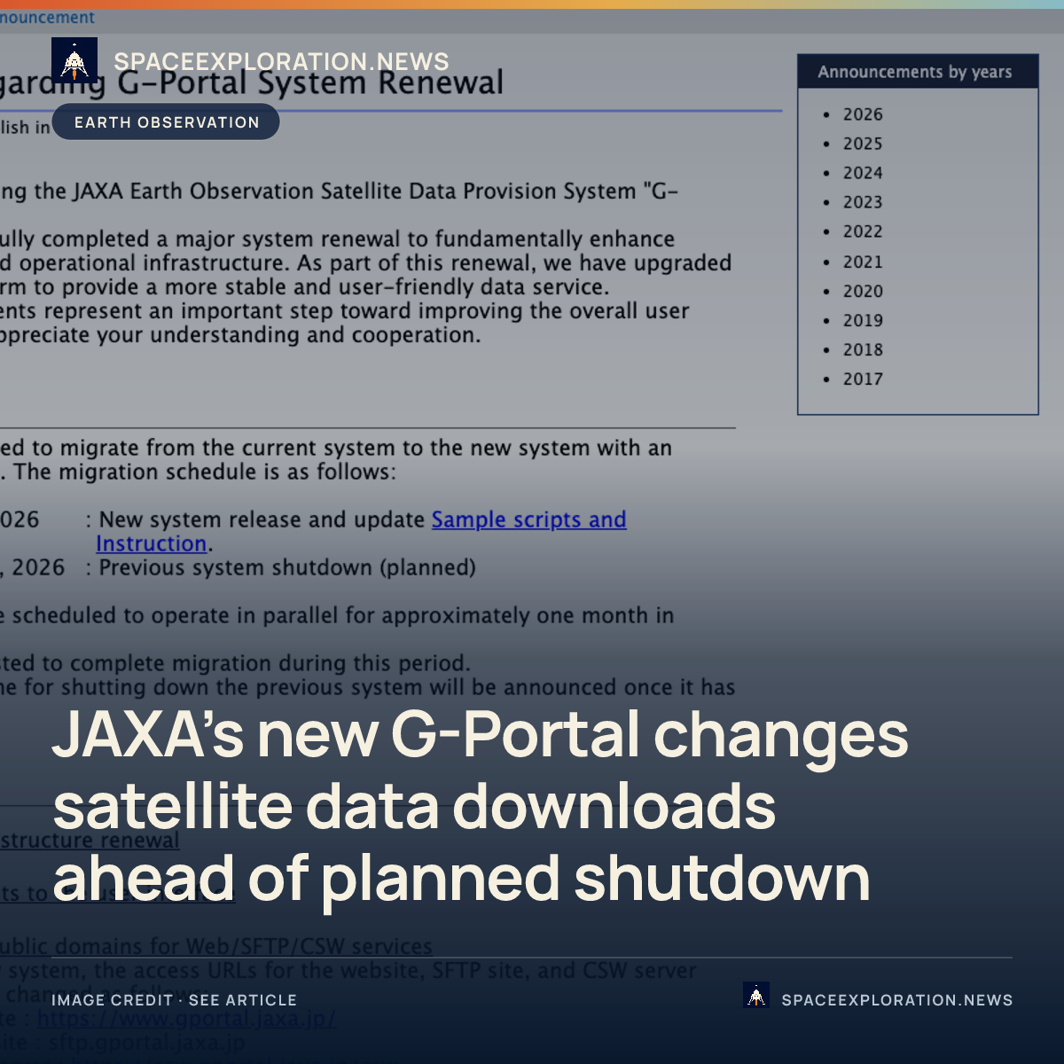 Branded story card: JAXA's new G-Portal changes satellite data downloads ahead of planned shutdown