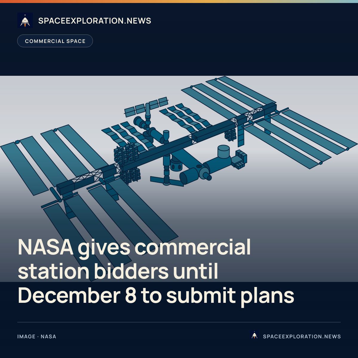 Branded story card: NASA gives commercial station bidders until December 8 to submit plans