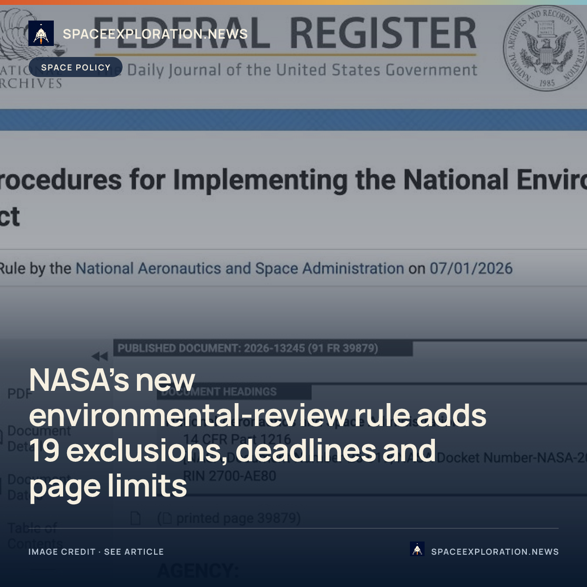 Branded story card: NASA’s new environmental-review rule adds 19 exclusions, deadlines and page limits