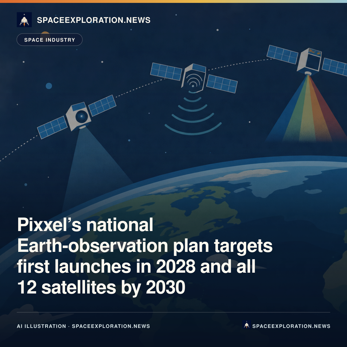 Branded LinkedIn card: Pixxel’s national Earth-observation plan targets first launches in 2028 and all 12 satellites by 2030