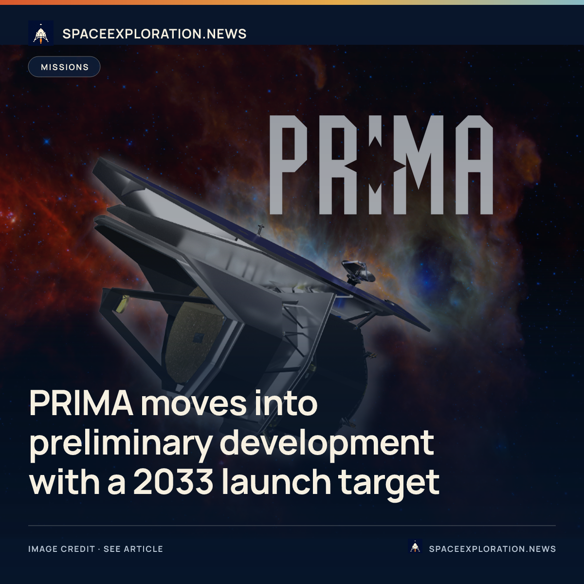 Branded story card: PRIMA moves into preliminary development with a 2033 launch target