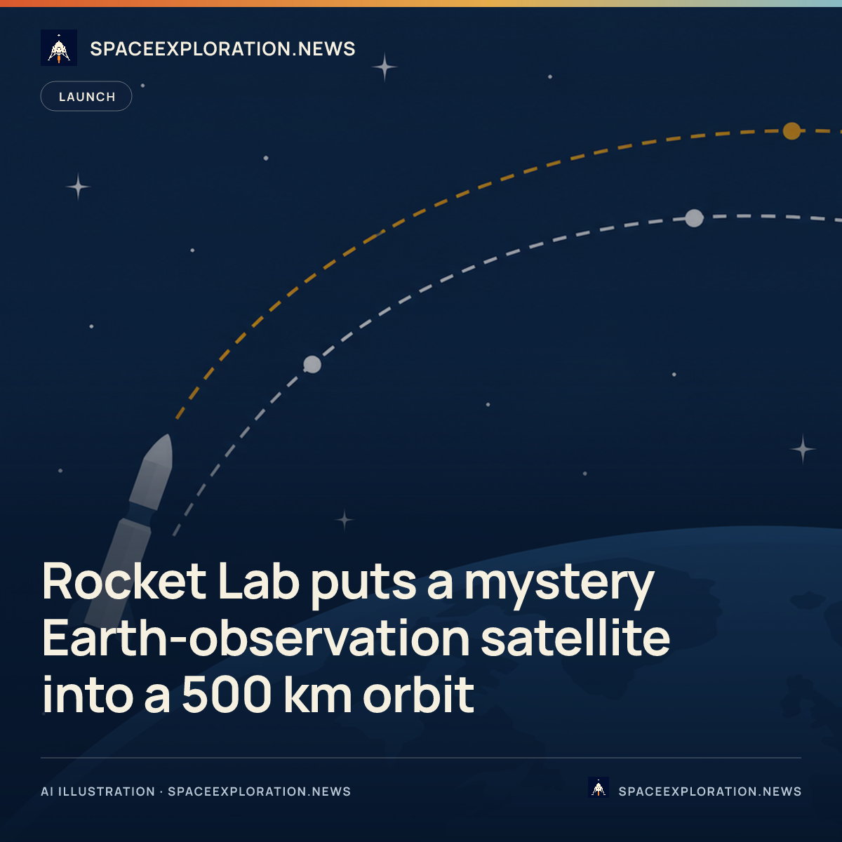 Branded story card: Rocket Lab puts a mystery Earth-observation satellite into a 500 km orbit