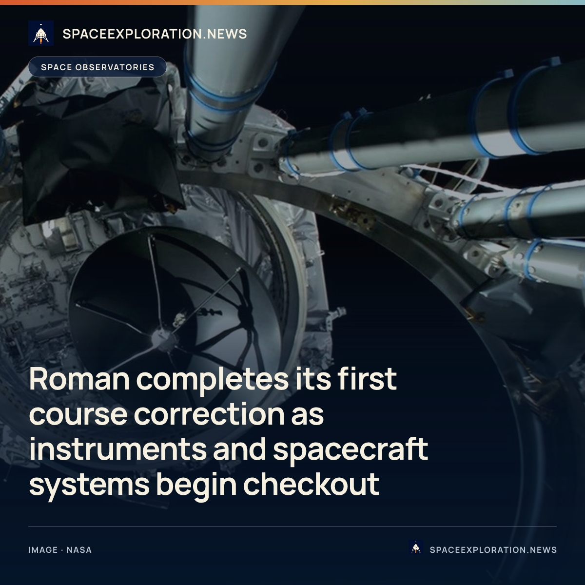 Branded story card: Roman completes its first course correction as instruments and spacecraft systems begin checkout