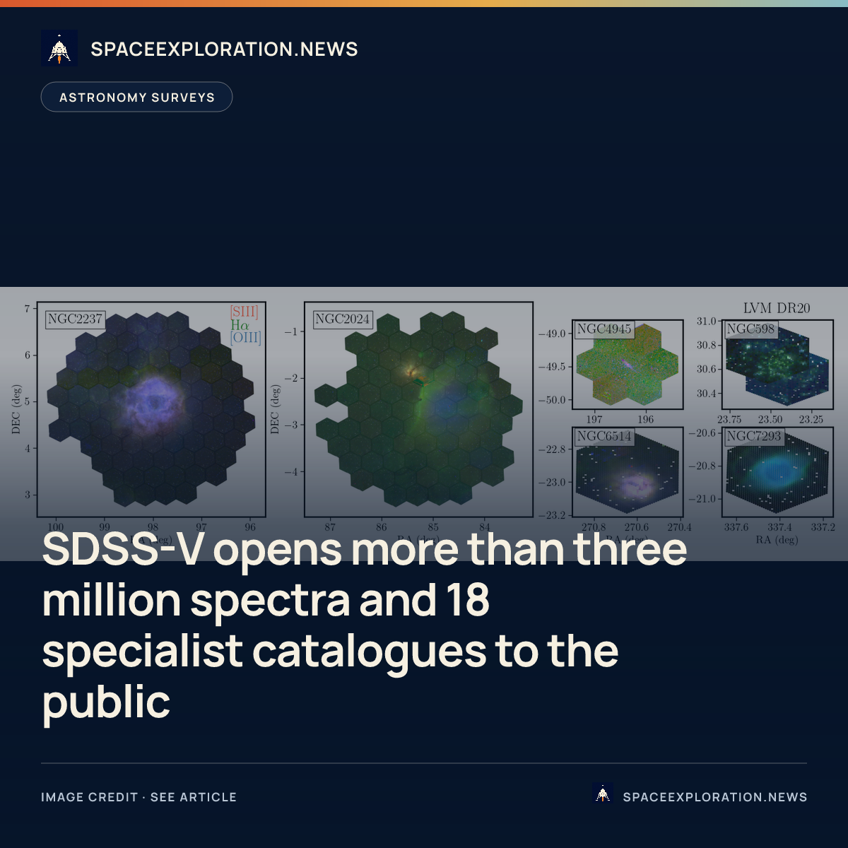 Branded story card: SDSS-V opens more than three million spectra and 18 specialist catalogues to the public