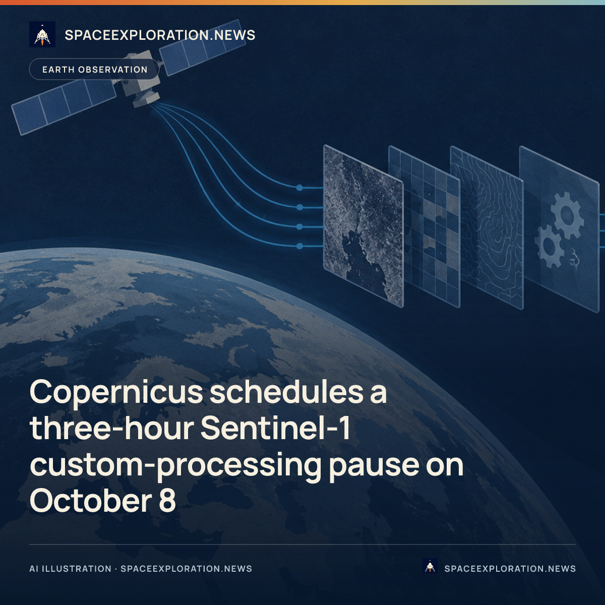 Branded story card: Copernicus schedules a three-hour Sentinel-1 custom-processing pause on October 8