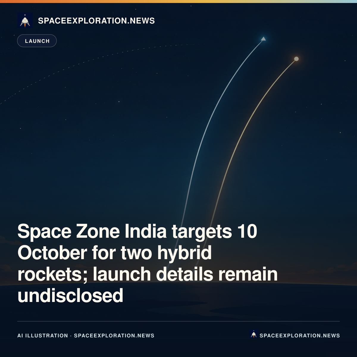 Branded LinkedIn card: Space Zone India targets 10 October for two hybrid rockets; launch details remain undisclosed