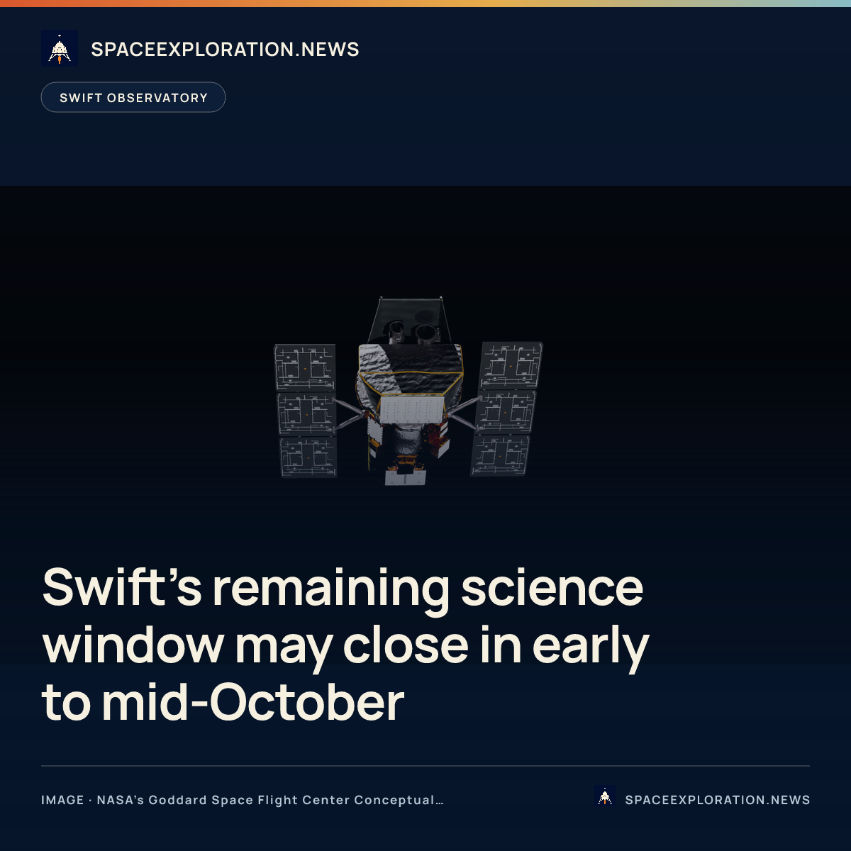Branded story card: Swift’s remaining science window may close in early to mid-October