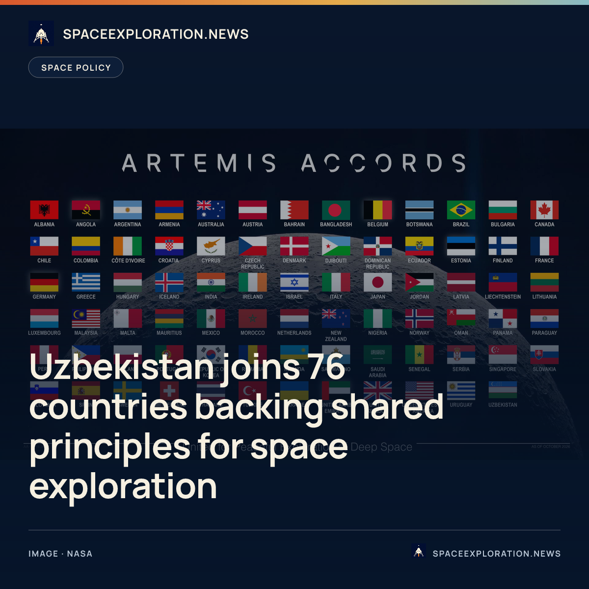 Branded story card: Uzbekistan joins 76 countries backing shared principles for space exploration